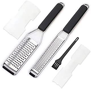 2-piece Grater Set with Medium Shredder,Fine Shredder and Cleaning Brush, GUANCI Stainless Steel Zesters,Sharp Kitchen Tools for Ginger, Garlic, Nutmeg, Chocolate, Vegetables, Fruits, dishwasher safe