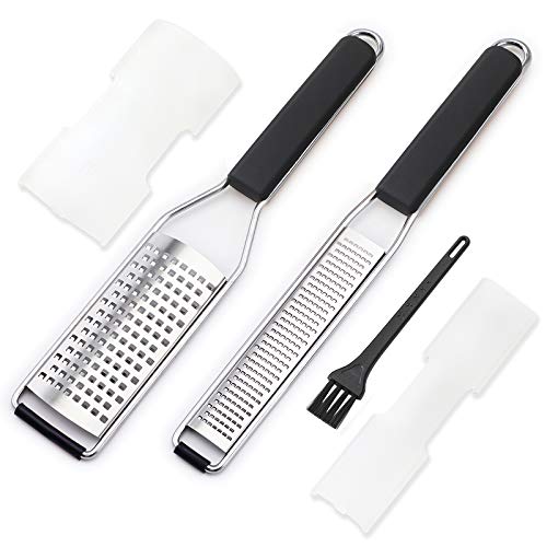 2-piece Grater Set with Medium Shredder,Fine Shredder and Cleaning Brush, GUANCI Stainless Steel Zesters,Sharp Kitchen Tools for Ginger, Garlic, Nutmeg, Chocolate, Vegetables, Fruits, dishwasher safe