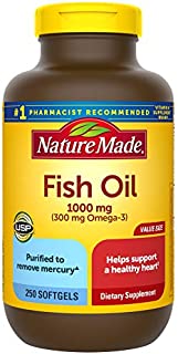 Nature Made Fish Oil 1000 mg, 250 Softgels Value Size, Fish Oil Omega 3 Supplement For Heart Health