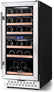 15 Inch Wine Cooler, Dual Zone Wine Refrigerator Built-in or Freestanding, Fast Cooling Wine Chiller, Quiet Operation, 30 Bottle Mini Wine Fridge with Temperature Memory Control and Glass Door for Red, White Wine or Champagne