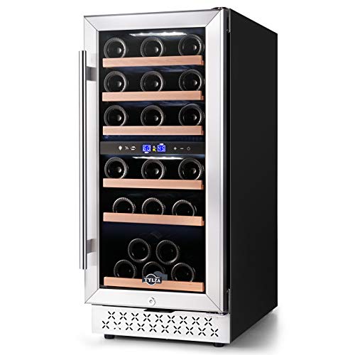 15 Inch Wine Cooler, Dual Zone Wine Refrigerator Built-in or Freestanding, Fast Cooling Wine Chiller, Quiet Operation, 30 Bottle Mini Wine Fridge with Temperature Memory Control and Glass Door for Red, White Wine or Champagne