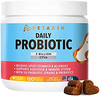 Petaxin Probiotics for Dogs - 6 Strains with Prebiotics - Supports Digestive and Immune System  Relief for Diarrhea, Bad Breath, Allergies, Gas, Constipation, Hot Spots - Made in USA - 120 Chews