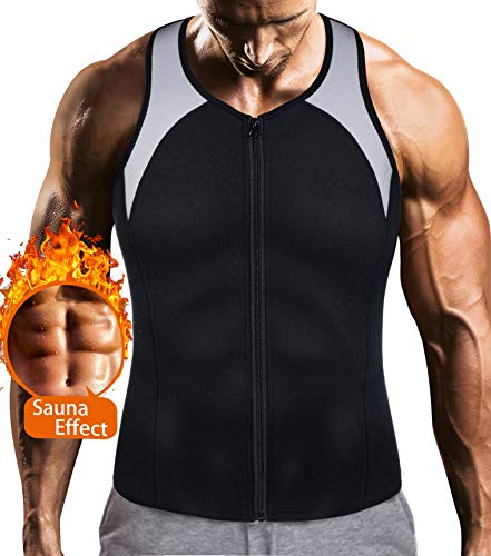 Mens Sauna Waist Trainer Corset Vest with Zipper for Weight Loss Hot Sweat Neoprene Body Shaper Gym Workout Tank Top