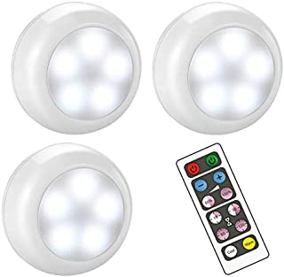 BLS Wireless Dimmable LED Puck Lights with Remote Control, AA-1030 Operated with 3 AA Batteries, Stick on LED Under Cabinet Lighting with Timer, Cool White and Warm White (3 Pack)