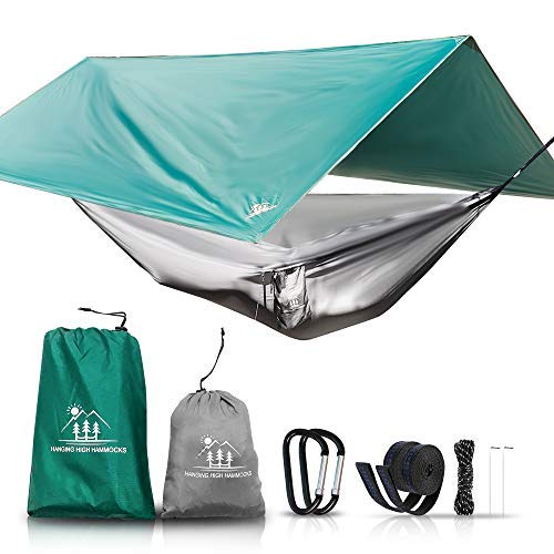 Hanging High Hammocks | The Adventurer Bundle to Get Hanging | Hammock, Straps, Carabineer, Mosquito Netting, Tarp, Guy Lines and Stakes