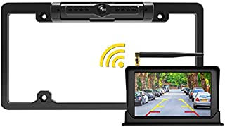 FOOKOO 2ND Wireless Backup Camera with 5 inch HD Monitor License Plate Backup Camera with Frame for Car SUV Truck Pickup Rear View Camera with Parking Lines IP69K Waterproof