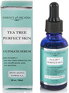 Tea Tree Perfect Skin Facial Serum, Ultimate Anti-Aging Formula for Acne-Prone Skin with 20% Vitamin C, Tea Tree Essential Oil, Retinol and Hyaluronic Acid for Clear, Soft, Radiant Skin.