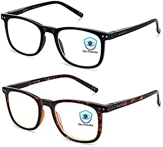 Blue Light Blocking Glasses, 2Pack Cut UV400 Computer Glasses for Anti Eyestrain (Tortoise + Black)