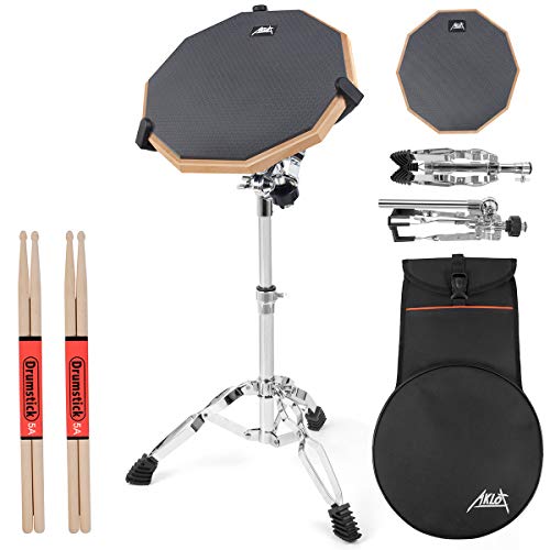 Practice Drum Pad Set 12 Inch Silicone Exercise Pads Mat for Adult Kids with Snare Drum Stand Double Sided Drumsticks Bag