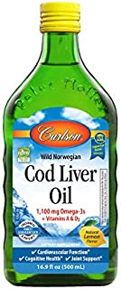 Carlson - Cod Liver Oil, 1100 mg Omega-3s, Liquid Fish Oil Supplement, Wild-Caught Norwegian Arctic Cod-Liver Oil, Sustainably Sourced Nordic Fish Oil Liquid, Lemon, 500 ml