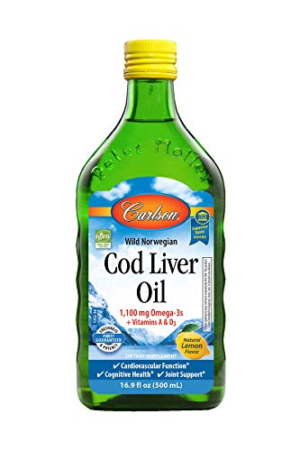 Carlson - Cod Liver Oil, 1100 mg Omega-3s, Liquid Fish Oil Supplement, Wild-Caught Norwegian Arctic Cod-Liver Oil, Sustainably Sourced Nordic Fish Oil Liquid, Lemon, 500 ml