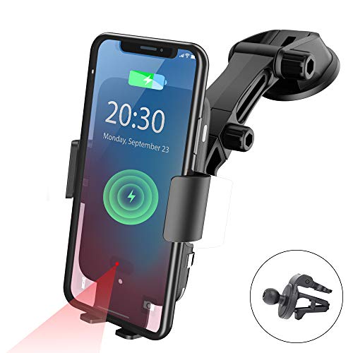 NPET Wireless Car Charger Mount, Qi 10W Fast Charging Automatic Clamping Windshield Phone Mount Dashboard Holder for Qi-Enabled Cell Phones iPhone 11/Xs/Max/XR/X, Samsung Galaxy Note 10/s10/9/ S9/