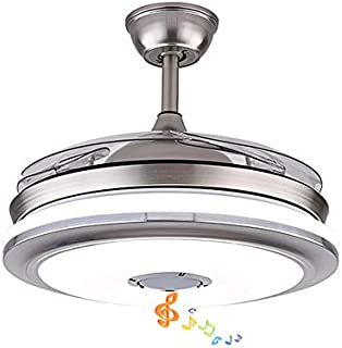 Fandian 42'' Modern Ceiling Fans with Light Smart Bluetooth Speaker Music Player Chandelier 3 Colors 3 Speeds Invisible Blades with Remote Control, Silent Motor with LED Kits Included (42in-Silver1)