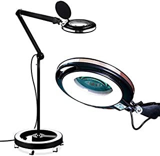 Brightech LightView Pro 6 Wheel Rolling Base Magnifying Floor Lamp - Magnifier with Bright LED Light for Facials, Lash Extensions - Standing Mag Lamp for Sewing, Cross Stitch, Crafts