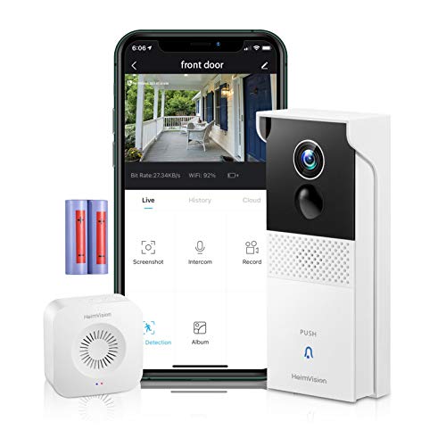 HeimVision Video Doorbell Camera, Battery-Powered Doorbell + Wireless Chime, Motion Activated Alerts, 1080P Wider View, 2-Way Audio, Remote Access, Night Vision, 2-Storage Options, Weatherproof, HMB1