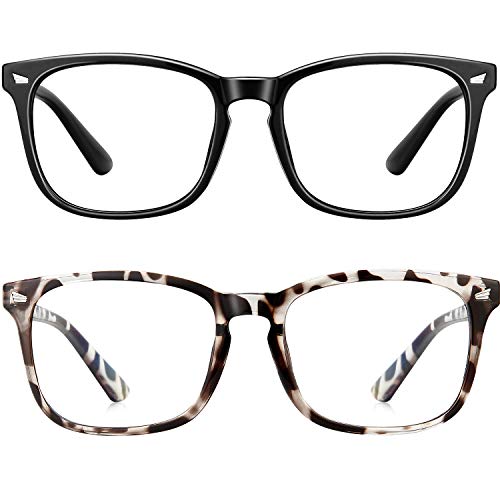 Blue Light Blocking Glasses Square Computer Glasses Women/Men, Nerd Reading Gaming Glasses Non Prescription (Black+Bean Flower)