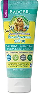 Badger - SPF 30 Baby Sunscreen Cream with Zinc Oxide - Broad Spectrum & Water Resistant, Reef Safe Sunscreen, Natural Mineral Sunscreen with Organic Ingredients 2.9 fl oz