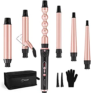 Curling Iron Set 6 in 1 BESTOPE Upgrade Hair Curler Curling Wand with Instant Heat Up Tourmaline Ceramic Barrels 0.35'' to 1.25'' & LCD Heat Control, Include Glove, Hair Clips, Storage Bag