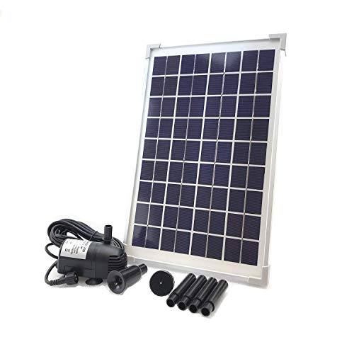 AEO Solar Water Pump KIT: DC Brushless Submersible 196GpH Water Pump with 18V 10W Solar Panel for Solar Fountain, Fish Pond, and Aquarium (No Backup Battery)