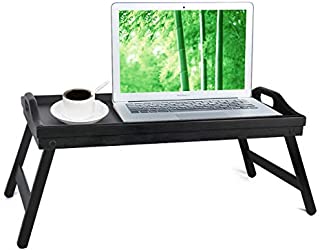 Bed Tray Table with Folding Legs Wooden Serving Breakfast in Bed or Use As a,Platter Tray,TV Table Laptop Computer Tray Snack Tray (Black) (Black)