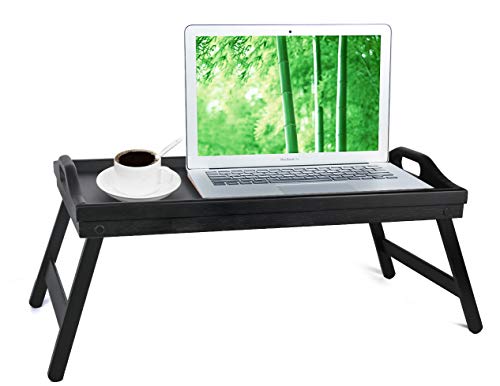 Bed Tray Table with Folding Legs Wooden Serving Breakfast in Bed or Use As a,Platter Tray,TV Table Laptop Computer Tray Snack Tray (Black) (Black)