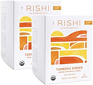 Rishi Tea Turmeric Ginger Herbal Tea, 15 Sachet Bags, 1.75 oz (Pack of 2)