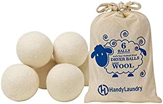 Wool Dryer Balls - Natural Fabric Softener, Reusable, Reduces Clothing Wrinkles and Saves Drying Time. The Large Dryer Ball is a Better Alternative to Plastic Balls and Liquid Softener. (Pack of 6)