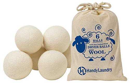 Wool Dryer Balls - Natural Fabric Softener, Reusable, Reduces Clothing Wrinkles and Saves Drying Time. The Large Dryer Ball is a Better Alternative to Plastic Balls and Liquid Softener. (Pack of 6)