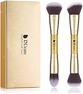 DUcare Makeup Brushes Duo End Foundation Powder Buffer and Contour Synthetic Cosmetic Tools 2Pcs Christmas Gift