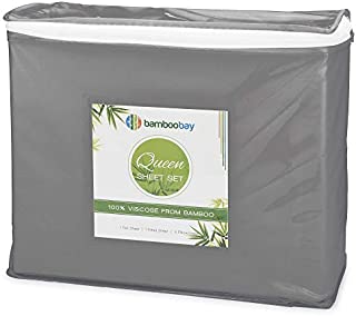 BAMBOO BAY 6-Piece Bamboo Sheet Set - Cool Sheets for Hot Sleepers (10 Colors) - Soft & Breathable 100% Viscose from Bamboo - Extra Deep Pocket, No-Slip Fitted Sheet (Queen Size, Dark Grey)