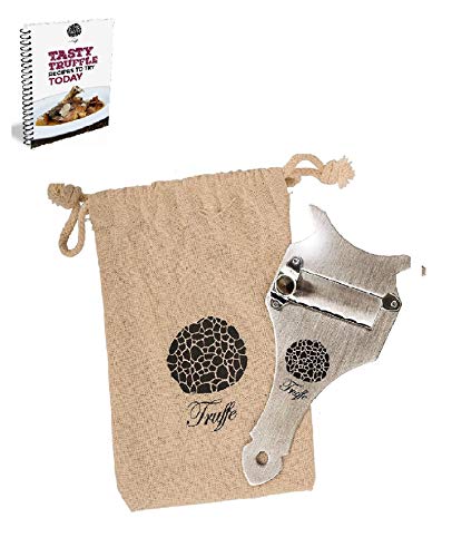 5 Truffle Slicer & Chocolate Shaver with Chic Fabric Bag, Recipe E-Book & PDF User Guide. Trim Those Truffles! Also Shaves Cheese, Garlic, Mushrooms & Veg! Premium Stainless Steel & Adjustable Blade