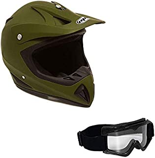 MMG Motorcycle Helmet Off Road MX ATV Dirt Bike Motocross UTV, Military Green, Large, Includes Goggles