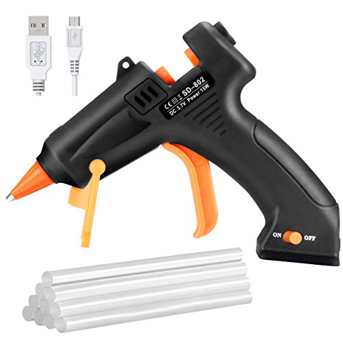 TOPELEK Cordless Hot Glue Gun, Mini Glue Gun Kit with 10Pcs Glue Sticks, USB Charging High Temp Melt Glue Gun for DIY Crafts, Quick Repairs, Decorations, Home, School, Office Arts