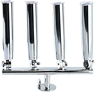 DasMarine Adjustable 4 Tube Fishing Rod Holder On Track Mount, Stainless Steel 316, Heavy Duty Horizontal Multi-Position Four Pedestal Rod Holders with Mounting Screws