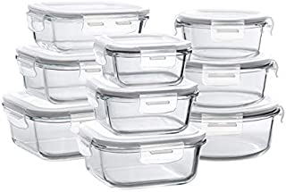 Bayco Glass Storage Containers with Lids, 9 Sets Glass Meal Prep Containers Airtight, Glass Food Storage Containers, Glass Containers for Food Storage with Lids - BPA-Free & Leak Proof