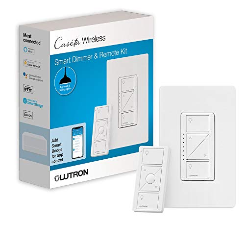 Lutron Caseta Wireless Smart Lighting Dimmer Switch and Remote Kit for Wall & Ceiling Lights, P-PKG1W-WH, White