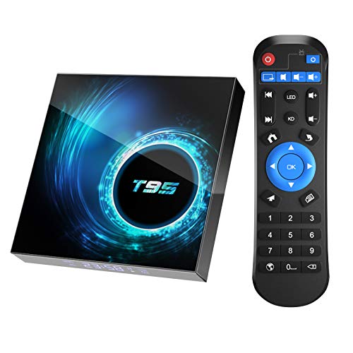 Android 10.0 TV Box, T95 4GB RAM 64 ROM Allwinner H616 Quad-Core 64-bit ARM Cortex-A53 Android Box with 2.4G/5G Dual WiFi 10/100M Ethernet, Support H.265/3D/6K Ultra HD/BT 5.0/HDMI 2.0 Smart TV Box