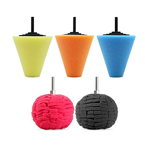 5Pcs Durable Burnishing Foam Sponge Polishing Cone Ball Buffing Pad Car Wheel Hub Cleaner Set for Wheel Hub