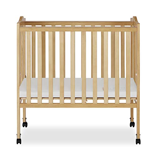 Dream On Me 2-in-1 Lightweight Folding Portable Stationary Side Crib in Natural, Greenguard Gold Certified