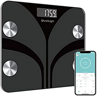 Body Fat Scale, Smart Wireless Digital Bathroom BMI Weight Scale, Body Composition Analyzer Health Monitor with Tempered Glass Platform Large Digital Backlit LCD with Smartphone App - Black