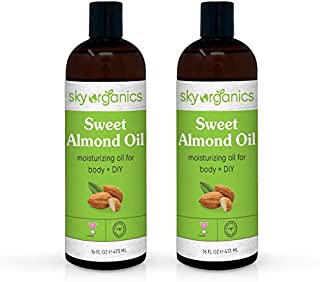 Sweet Almond Oil by Sky Organics (16oz Large Bottle x 2 Pack) 100% Pure, Cold-Pressed, Organic Almond Oil. Great As Baby Oil- Anti- Wrinkles- Anti-Aging. Almond Oil- Carrier Oil for Massage & Bath