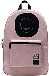 Herschel Jean-Michel Basquiat Now Is The Time Women Backpack Ash Rose 100% Enzyme Washed Cotton Canvas Front Storage Pocket With Organizers and Key Clip Slim Cotton Webbing Shoulder Straps