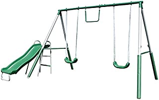 Sportspower My First Metal Swing Set with Slide, Green/White