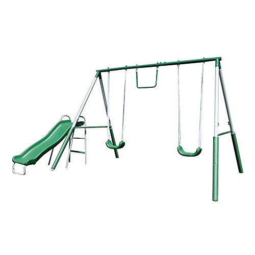 Sportspower My First Metal Swing Set with Slide, Green/White