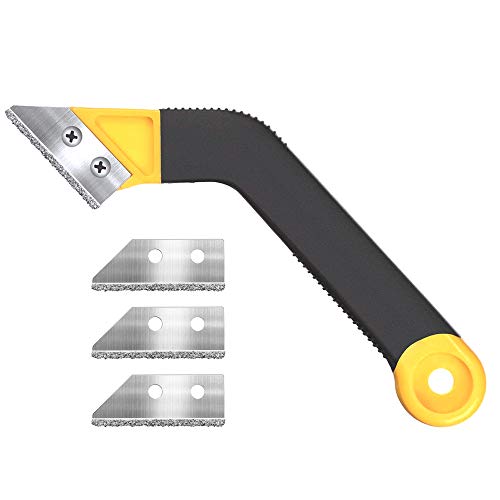 Muf 1 Pack Tile Grout Saw Grout Removal Tool, Angled-Design Grout Hand Saw with 4 Diamond Surface Blades (Include 3 PCS Extra Blades) for Tile Cleaning, Removing Paint and More