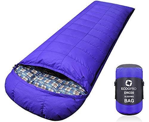 ECOOPRO Down Sleeping Bag, 0 Degree F 650 Fill Power (1500g Duck Down) Cold Weather Sleeping Bags - Compact Portable Waterproof Camping Sleeping Bag with Compression Sack for Adults, Teen, Kids