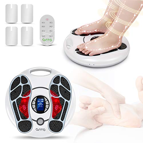 Foot Circulation Stimulator Machine OSITO EMS Massager for Feet Circulation Machine with 4 Electrode Pads TENS Unit for Body Calf Leg Acupuncture Stimulation Therapy Relieve Nerve Pain