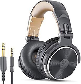 OneOdio Over Ear Headphone, Wired Bass Headsets with 50mm Driver, Foldable Lightweight Headphones with Shareport and Mic for Recording Monitoring Mixing Podcast Guitar PC TV - (Grey)