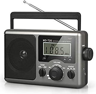 Greadio Portable Shortwave Radio,AM FM Transistor Radio with Best Reception,LCD Display,Time Setting,Battery Operated by 4 D Cell Batteries or AC Power,Big Speaker,Earphone Jack for Gift,Elder,Home