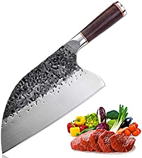 Serbian Chefs Knife High Carbon Steel Meat Cleaver Kitchen Knives Full Tang Vegetable Chopping Knife Butcher Knife for Home BBQ Camping Without Sheath